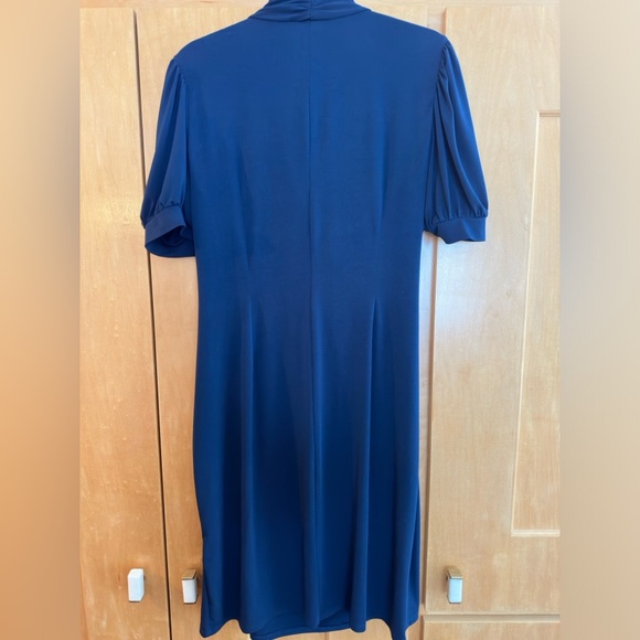 🦋 Beautiful navy blue faux wrap gathered waist and draped dress 14 Stretch 💃🏼 - Picture 4 of 10